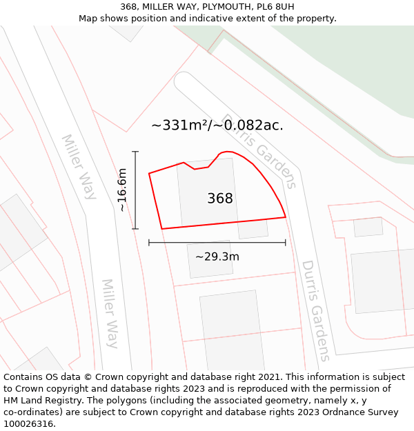 368, MILLER WAY, PLYMOUTH, PL6 8UH: Plot and title map