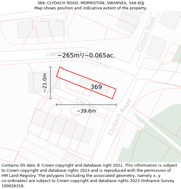 369, CLYDACH ROAD, MORRISTON, SWANSEA, SA6 6QJ: Plot and title map