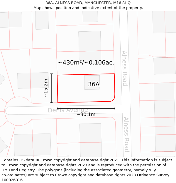 36A, ALNESS ROAD, MANCHESTER, M16 8HQ: Plot and title map