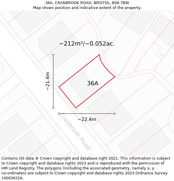 36A, CRANBROOK ROAD, BRISTOL, BS6 7BW: Plot and title map