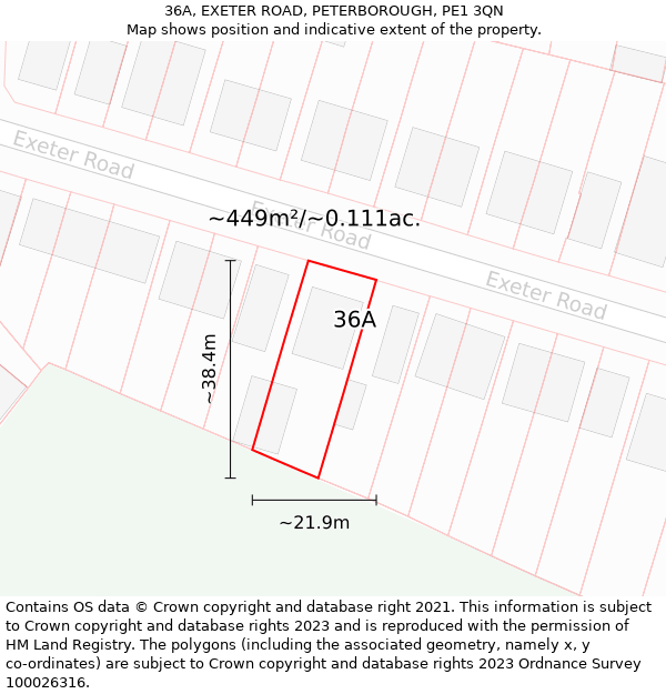 36A, EXETER ROAD, PETERBOROUGH, PE1 3QN: Plot and title map