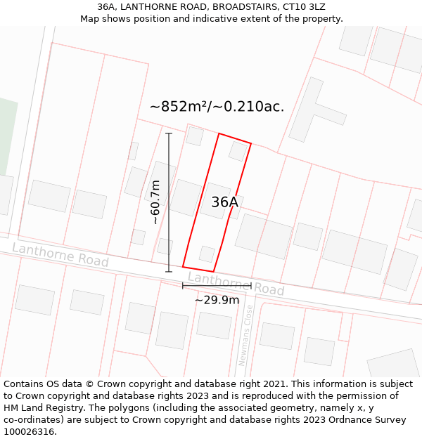 36A, LANTHORNE ROAD, BROADSTAIRS, CT10 3LZ: Plot and title map