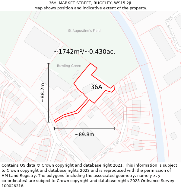 36A, MARKET STREET, RUGELEY, WS15 2JL: Plot and title map