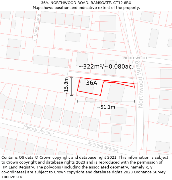 36A, NORTHWOOD ROAD, RAMSGATE, CT12 6RX: Plot and title map
