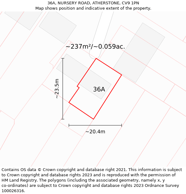 36A, NURSERY ROAD, ATHERSTONE, CV9 1PN: Plot and title map