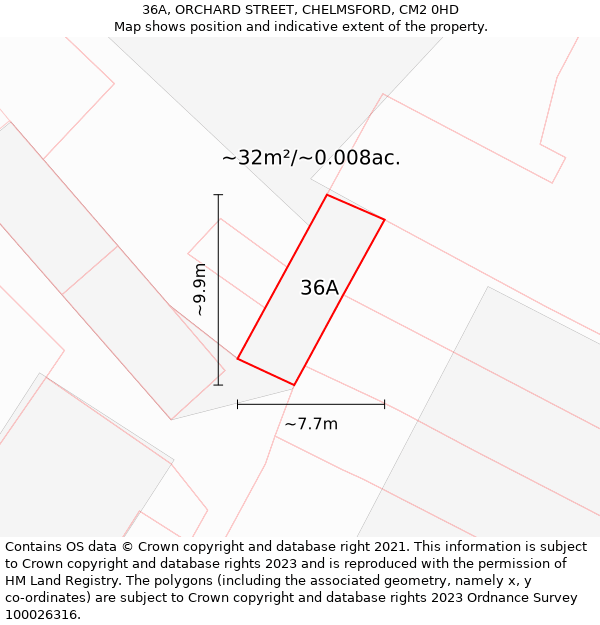 36A, ORCHARD STREET, CHELMSFORD, CM2 0HD: Plot and title map