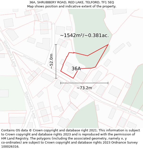 36A, SHRUBBERY ROAD, RED LAKE, TELFORD, TF1 5EQ: Plot and title map