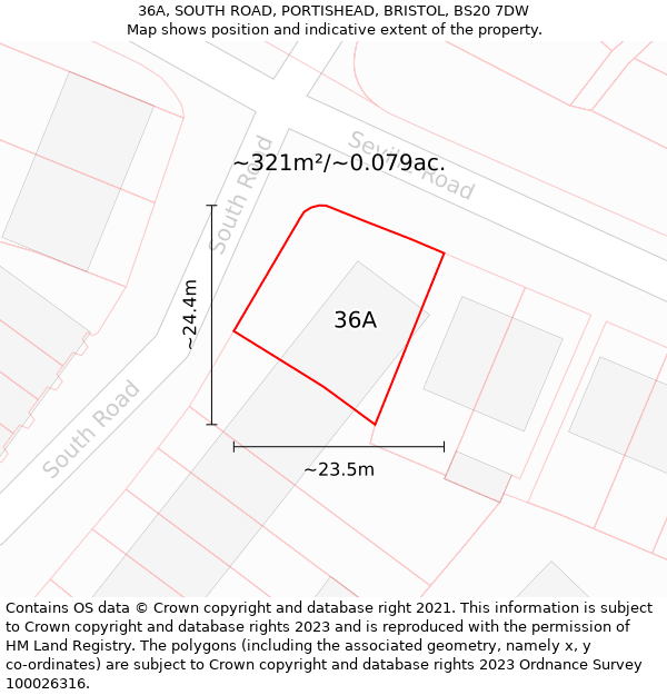 36A, SOUTH ROAD, PORTISHEAD, BRISTOL, BS20 7DW: Plot and title map