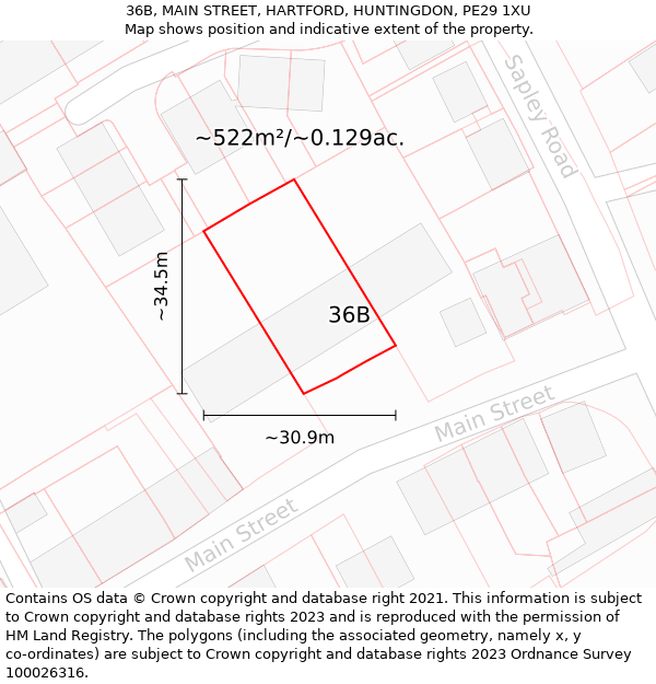 36B, MAIN STREET, HARTFORD, HUNTINGDON, PE29 1XU: Plot and title map