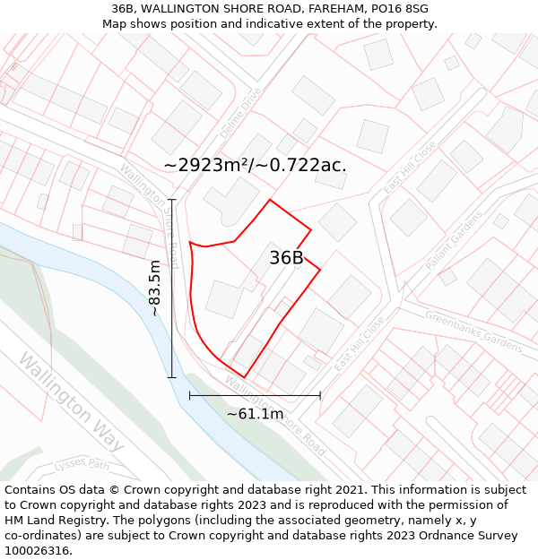 36B, WALLINGTON SHORE ROAD, FAREHAM, PO16 8SG: Plot and title map