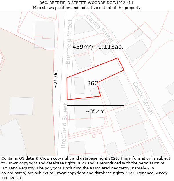 36C, BREDFIELD STREET, WOODBRIDGE, IP12 4NH: Plot and title map