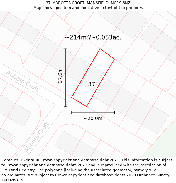 37, ABBOTTS CROFT, MANSFIELD, NG19 6NZ: Plot and title map