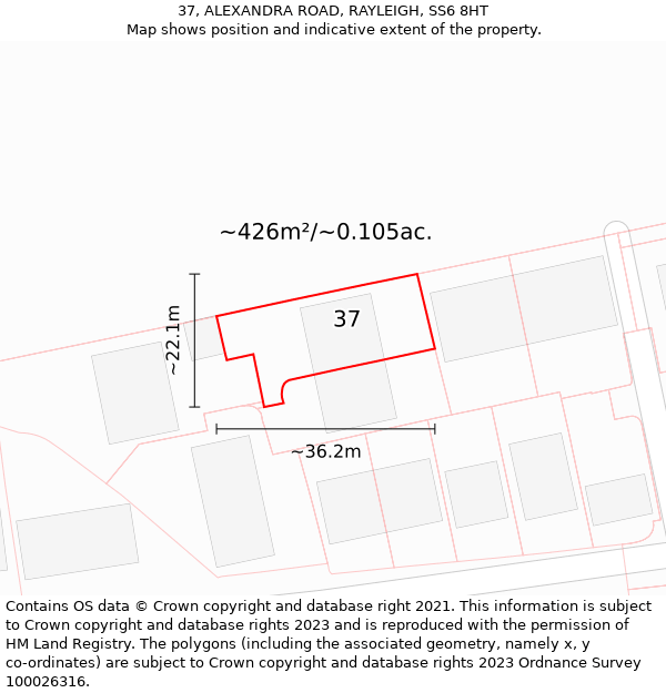 37, ALEXANDRA ROAD, RAYLEIGH, SS6 8HT: Plot and title map