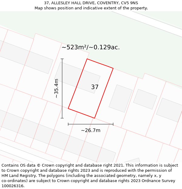 37, ALLESLEY HALL DRIVE, COVENTRY, CV5 9NS: Plot and title map