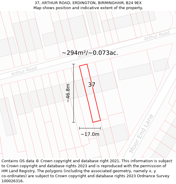 37, ARTHUR ROAD, ERDINGTON, BIRMINGHAM, B24 9EX: Plot and title map