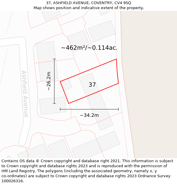 37, ASHFIELD AVENUE, COVENTRY, CV4 9SQ: Plot and title map