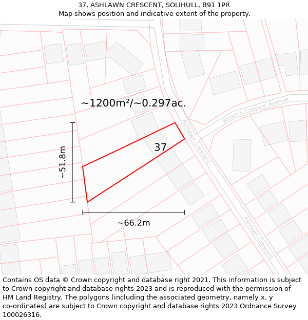 37, ASHLAWN CRESCENT, SOLIHULL, B91 1PR: Plot and title map