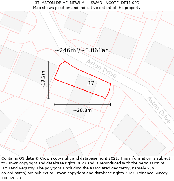 37, ASTON DRIVE, NEWHALL, SWADLINCOTE, DE11 0PD: Plot and title map