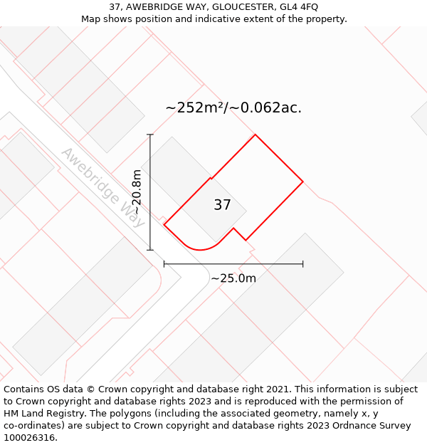 37, AWEBRIDGE WAY, GLOUCESTER, GL4 4FQ: Plot and title map