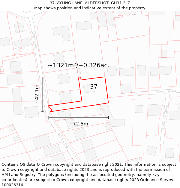 37, AYLING LANE, ALDERSHOT, GU11 3LZ: Plot and title map