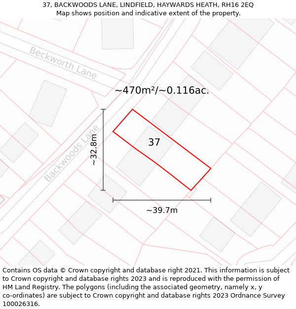 37, BACKWOODS LANE, LINDFIELD, HAYWARDS HEATH, RH16 2EQ: Plot and title map