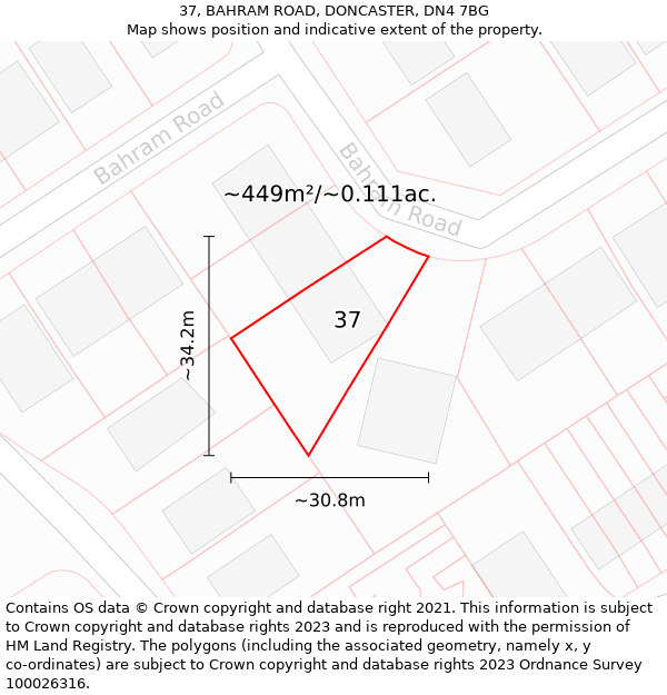 37, BAHRAM ROAD, DONCASTER, DN4 7BG: Plot and title map