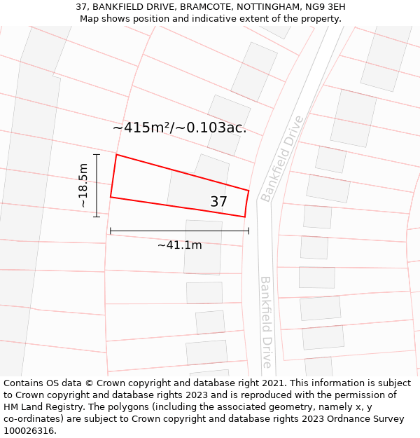 37, BANKFIELD DRIVE, BRAMCOTE, NOTTINGHAM, NG9 3EH: Plot and title map