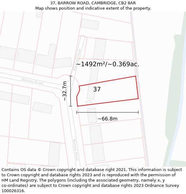 37, BARROW ROAD, CAMBRIDGE, CB2 8AR: Plot and title map