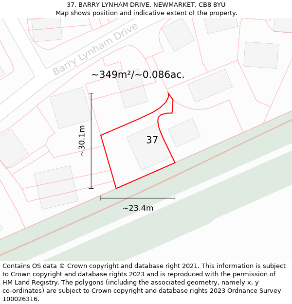 37, BARRY LYNHAM DRIVE, NEWMARKET, CB8 8YU: Plot and title map