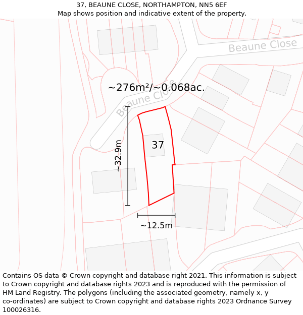 37, BEAUNE CLOSE, NORTHAMPTON, NN5 6EF: Plot and title map