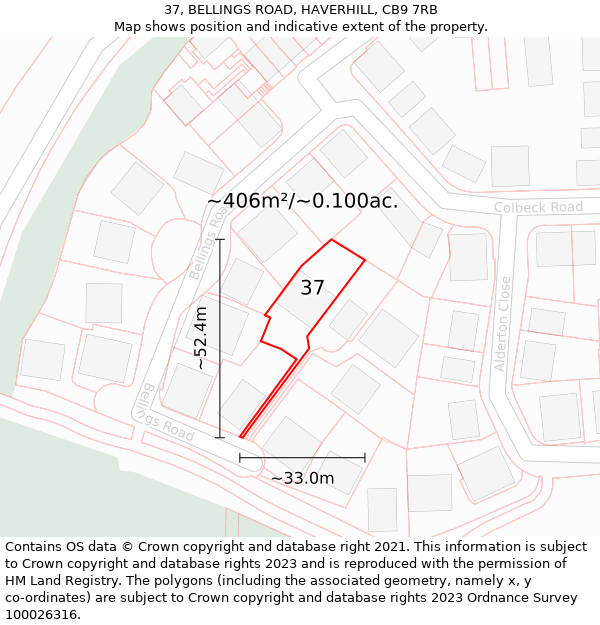 37, BELLINGS ROAD, HAVERHILL, CB9 7RB: Plot and title map