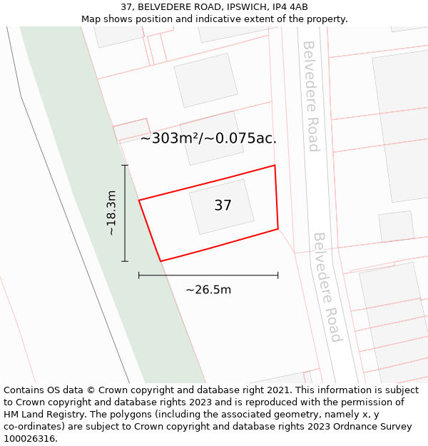 37, BELVEDERE ROAD, IPSWICH, IP4 4AB: Plot and title map