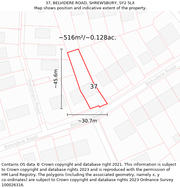 37, BELVIDERE ROAD, SHREWSBURY, SY2 5LX: Plot and title map