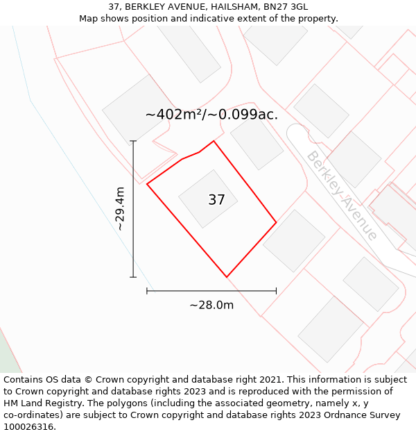 37, BERKLEY AVENUE, HAILSHAM, BN27 3GL: Plot and title map