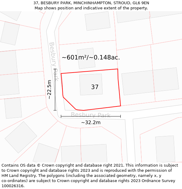 37, BESBURY PARK, MINCHINHAMPTON, STROUD, GL6 9EN: Plot and title map