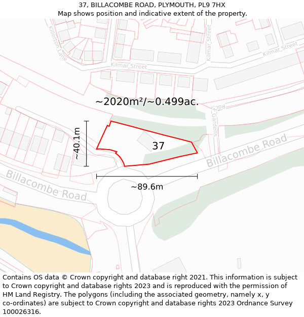 37, BILLACOMBE ROAD, PLYMOUTH, PL9 7HX: Plot and title map