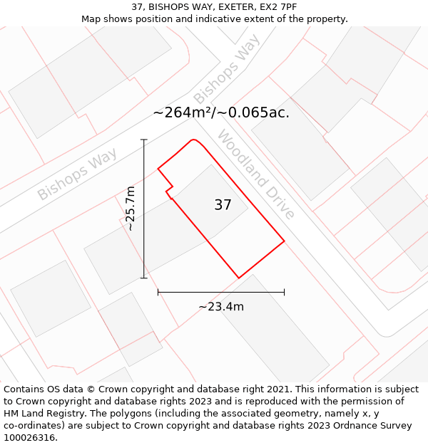 37, BISHOPS WAY, EXETER, EX2 7PF: Plot and title map