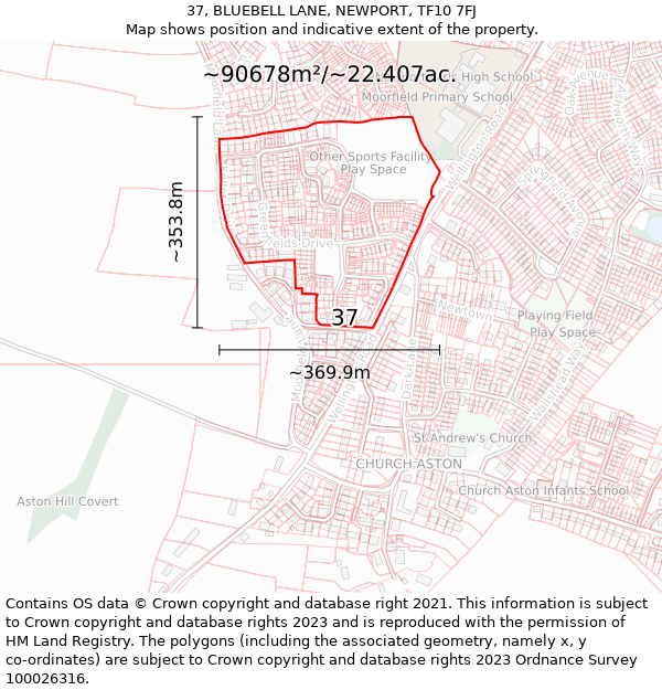 37, BLUEBELL LANE, NEWPORT, TF10 7FJ: Plot and title map