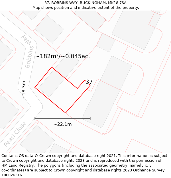 37, BOBBINS WAY, BUCKINGHAM, MK18 7SA: Plot and title map