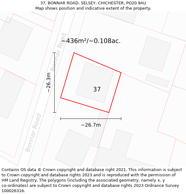 37, BONNAR ROAD, SELSEY, CHICHESTER, PO20 9AU: Plot and title map