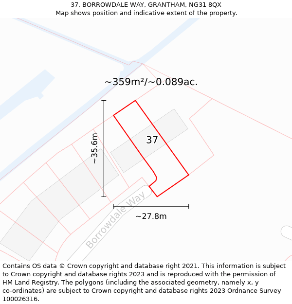 37, BORROWDALE WAY, GRANTHAM, NG31 8QX: Plot and title map