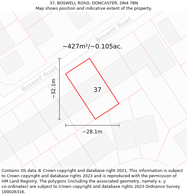 37, BOSWELL ROAD, DONCASTER, DN4 7BN: Plot and title map