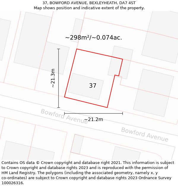 37, BOWFORD AVENUE, BEXLEYHEATH, DA7 4ST: Plot and title map