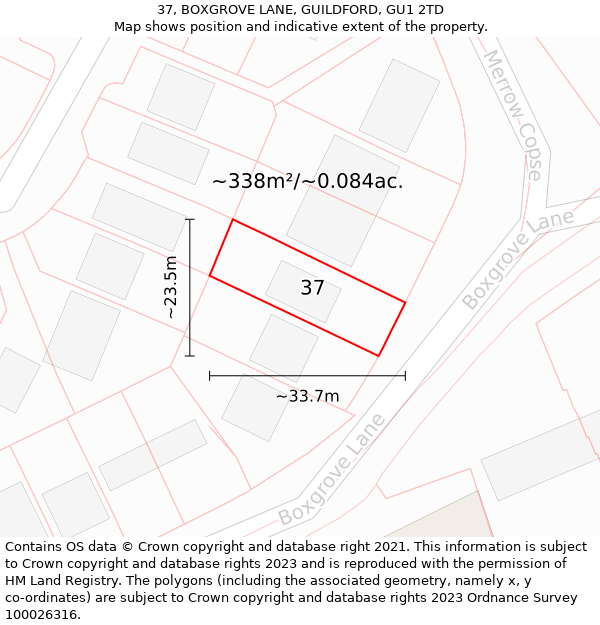 37, BOXGROVE LANE, GUILDFORD, GU1 2TD: Plot and title map