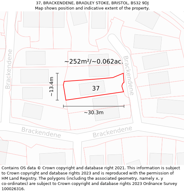 37, BRACKENDENE, BRADLEY STOKE, BRISTOL, BS32 9DJ: Plot and title map