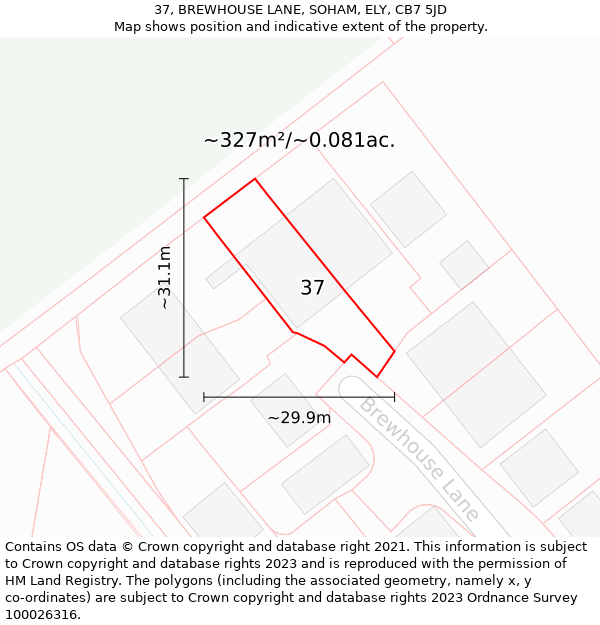 37, BREWHOUSE LANE, SOHAM, ELY, CB7 5JD: Plot and title map