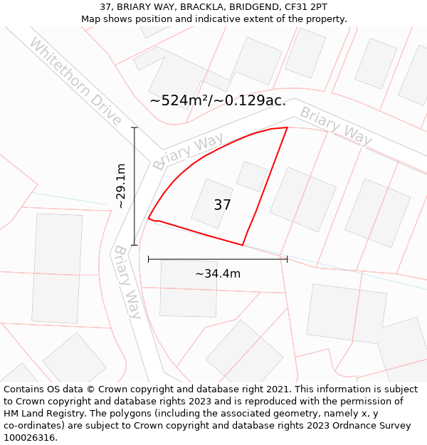 37, BRIARY WAY, BRACKLA, BRIDGEND, CF31 2PT: Plot and title map