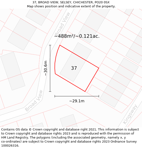 37, BROAD VIEW, SELSEY, CHICHESTER, PO20 0SX: Plot and title map