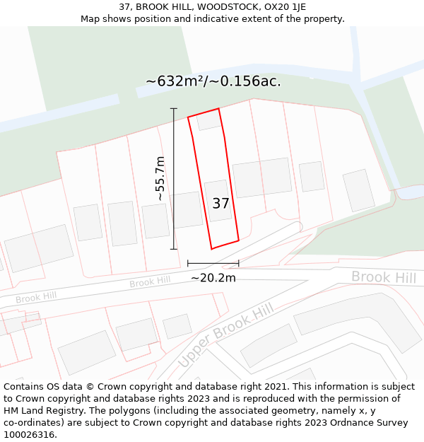 37, BROOK HILL, WOODSTOCK, OX20 1JE: Plot and title map