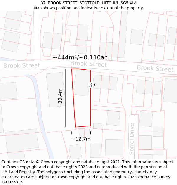 37, BROOK STREET, STOTFOLD, HITCHIN, SG5 4LA: Plot and title map